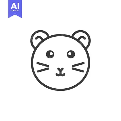 Premium design asset: Line Art Illustration of a Cute Cartoon Mouse Face