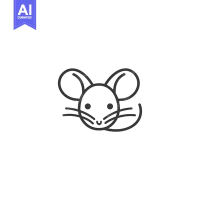 Aset desain premium: Line art illustration of a cute mouse with big ears and whiskers