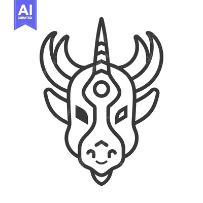 Aset premium populer: Line Art Illustration of a Cute, Smiling, Mythical Creature with Horns