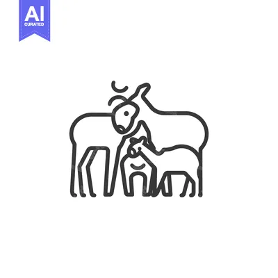 Aset premium populer: Line Art Illustration of a Deer Family