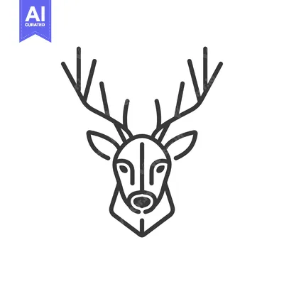 Aset desain premium: Line art illustration of a deer head with antlers