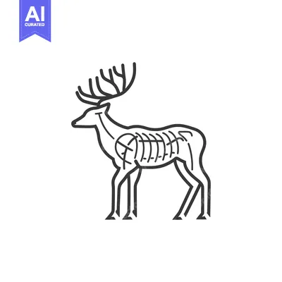 Aset desain premium: Line Art Illustration of a Deer with Antlers