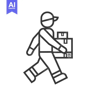 Popular premium asset: Line art illustration of a delivery person carrying a package