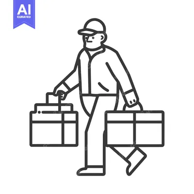 Aset premium populer: Line Art Illustration of a Delivery Person Carrying Boxes