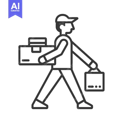 Aset desain premium: Line art illustration of a delivery person walking