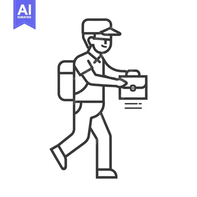 Premium design asset: Line Art Illustration of a Delivery Person Walking with a Package