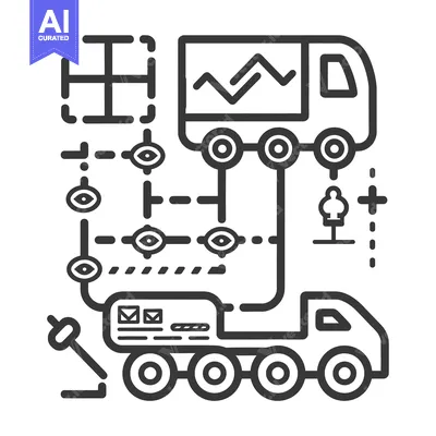 Line Art Illustration of a Delivery Truck Route with Tracking