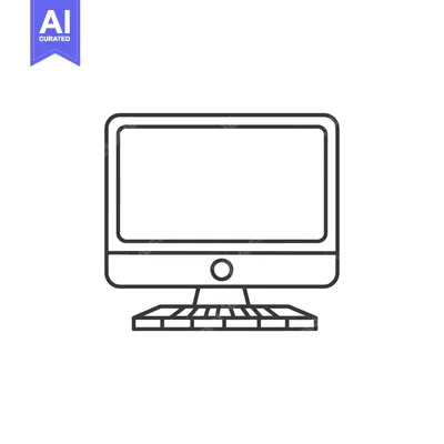 Aset desain premium: Line art illustration of a desktop computer with a keyboard