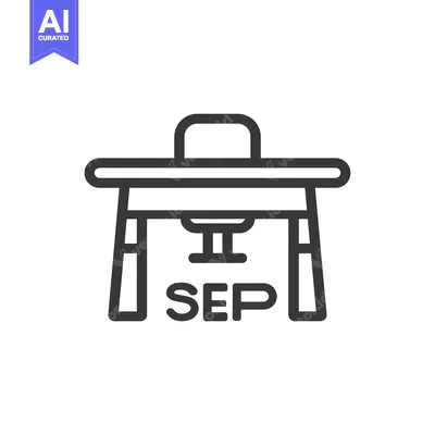 Premium design asset: Line Art Illustration of a Desk with a Chair and the Word "SEP" Below