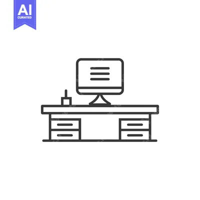 Aset premium populer: Line Art Illustration of a Desk with a Computer and Drawers