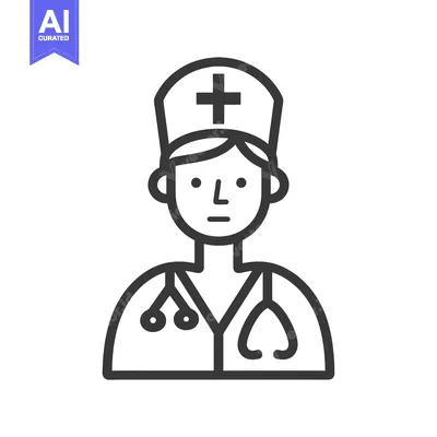 Premium design asset: Line art illustration of a doctor wearing a hat with a cross on it