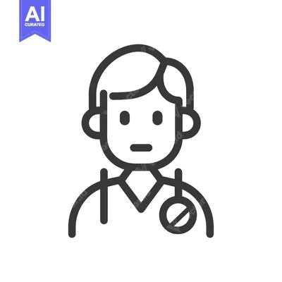 Aset desain premium: Line art illustration of a doctor with a stethoscope