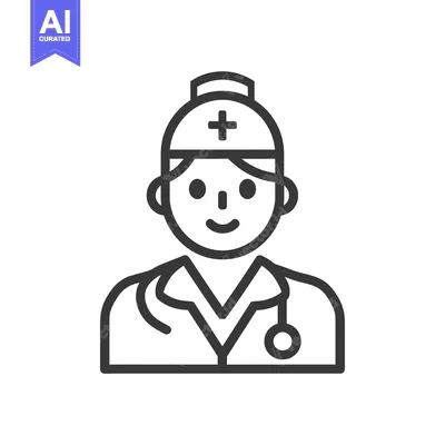 Aset desain premium: Line art illustration of a doctor with a stethoscope