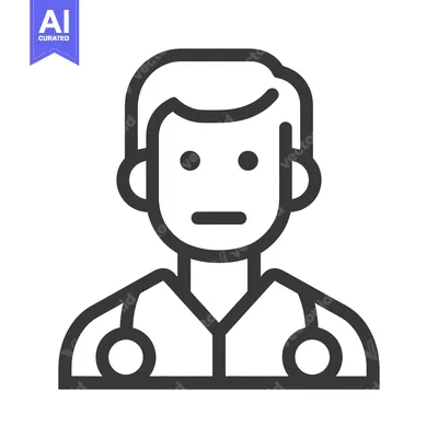 Aset desain premium: Line art illustration of a doctor with a stethoscope