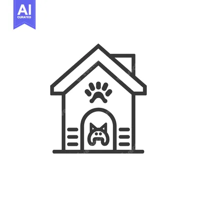 Aset premium populer: Line Art Illustration of a Dog House with Paw Print and Dog Inside