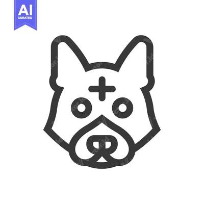Aset desain premium: Line art illustration of a dog's head with a cross on its forehead