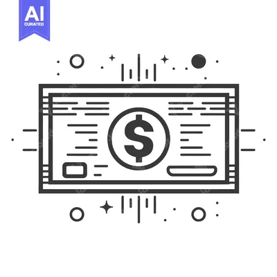 Aset desain premium: Line Art Illustration of a Dollar Bill with a Dollar Sign in the Cente