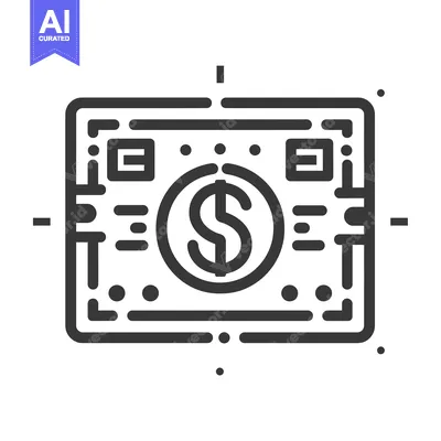 Aset desain premium: Line art illustration of a dollar bill with a dollar sign in the cente