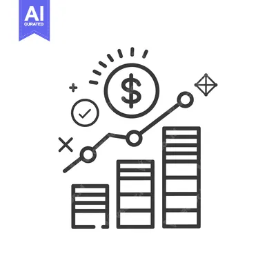 Premium design asset: Line art illustration of a dollar coin and a bar graph representing gr