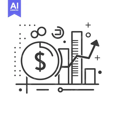 Aset premium populer: Line art illustration of a dollar coin, graph, and upward arrow
