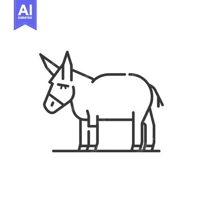 Line Art Illustration of a Donkey with a Horn