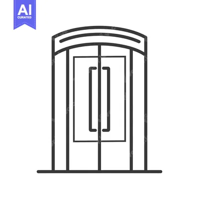 Popular premium asset: Line art illustration of a double door with an arched top