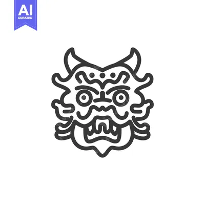 Premium design asset: Line Art Illustration of a Dragon's Face with Horns