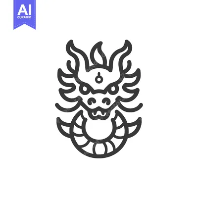 Aset premium populer: Line art illustration of a dragon's head with a circle around it