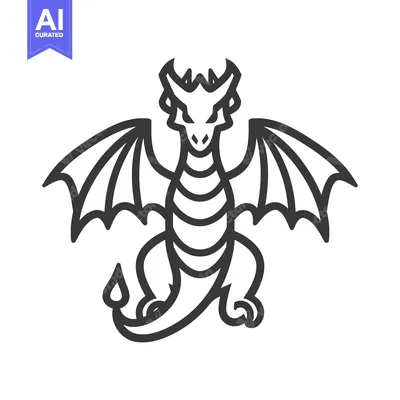 Aset desain premium: Line Art Illustration of a Dragon with Spread Wings