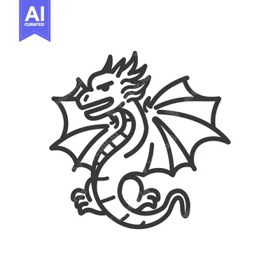 Premium design asset: Line Art Illustration of a Dragon with Wings Spread