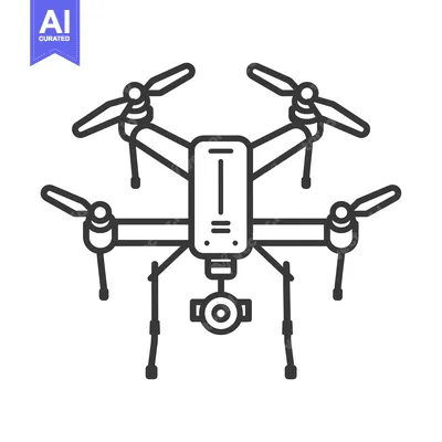 Line art illustration of a drone with four propellers and a camera