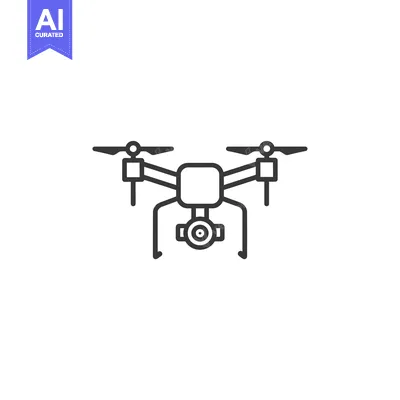 Line art illustration of a drone with four propellers and a camera