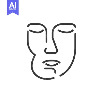 Aset desain premium: Line Art Illustration of a Face with Closed Eyes