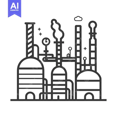 Aset premium populer: Line art illustration of a factory with smoke and clouds
