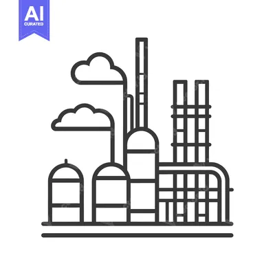 Popular premium asset: Line Art Illustration of a Factory with Smoke Stacks and Clouds