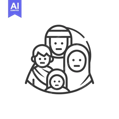Aset premium populer: Line Art Illustration of a Family of Four