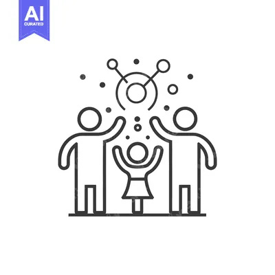 Premium design asset: Line Art Illustration of a Family with a Connected Circle Above Them