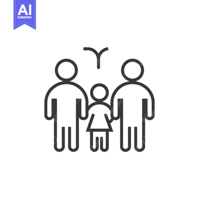 Aset desain premium: Line Art Illustration of a Family with Two Parents and a Child
