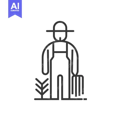Aset premium populer: Line Art Illustration of a Farmer Holding a Bundle of Wheat
