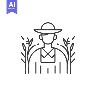 Aset premium populer: Line Art Illustration of a Farmer Standing Between Crops