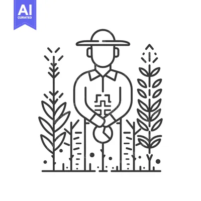 Aset premium populer: Line Art Illustration of a Farmer Standing in a Field