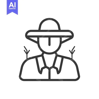 Aset desain premium: Line Art Illustration of a Farmer Wearing a Hat