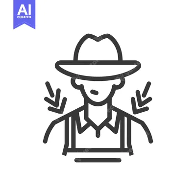 Aset premium populer: Line Art Illustration of a Farmer Wearing a Hat