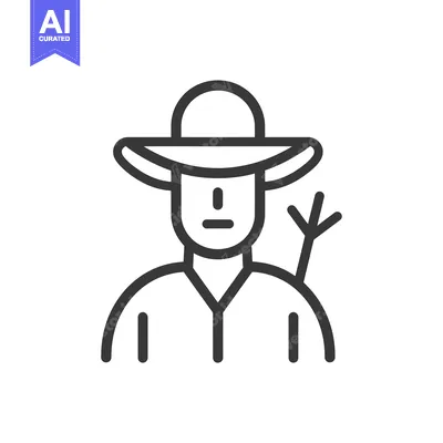 Popular premium asset: Line art illustration of a farmer wearing a hat and holding a stick