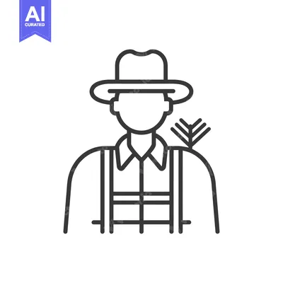 Aset premium populer: Line Art Illustration of a Farmer Wearing a Hat and Overalls