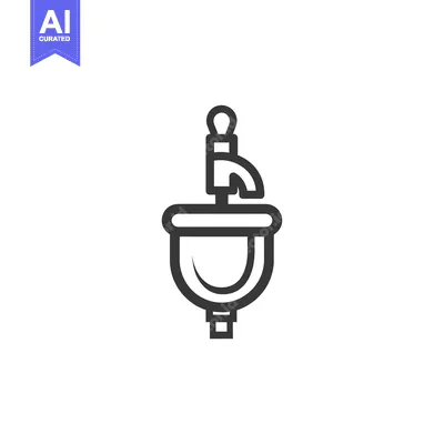 Line Art Illustration of a Faucet and Sink