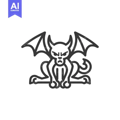 Aset premium populer: Line Art Illustration of a Feline Demon with Wings