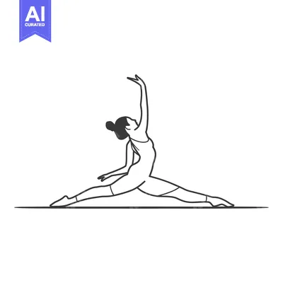 Aset desain premium: Line Art Illustration of a Female Ballerina Performing a Split