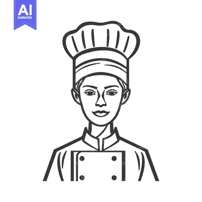 Popular premium asset: Line Art Illustration of a Female Chef Wearing a Chef Hat