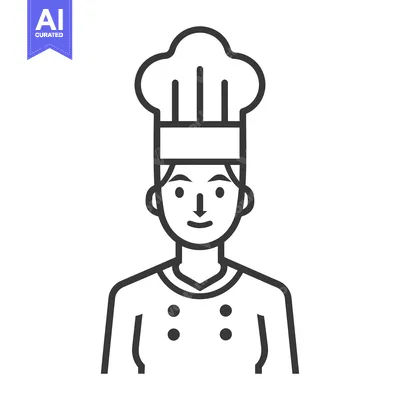 Aset desain premium: Line Art Illustration of a Female Chef Wearing a Chef Hat